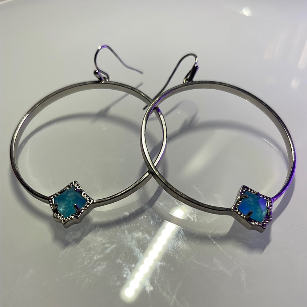 Silver Hoop Earrings with Blue Accents by Kendra Scott